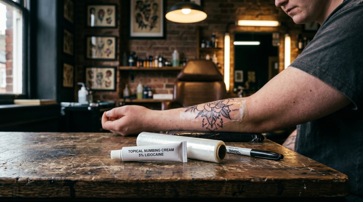 Editorial hero image for Best Numbing Cream for Tattoos: What Actually Works, What Doesn't, and What Your Artist Thinks.